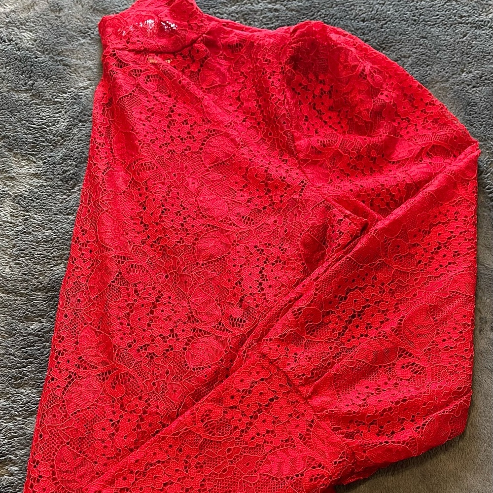 Red Laced Mesh Top